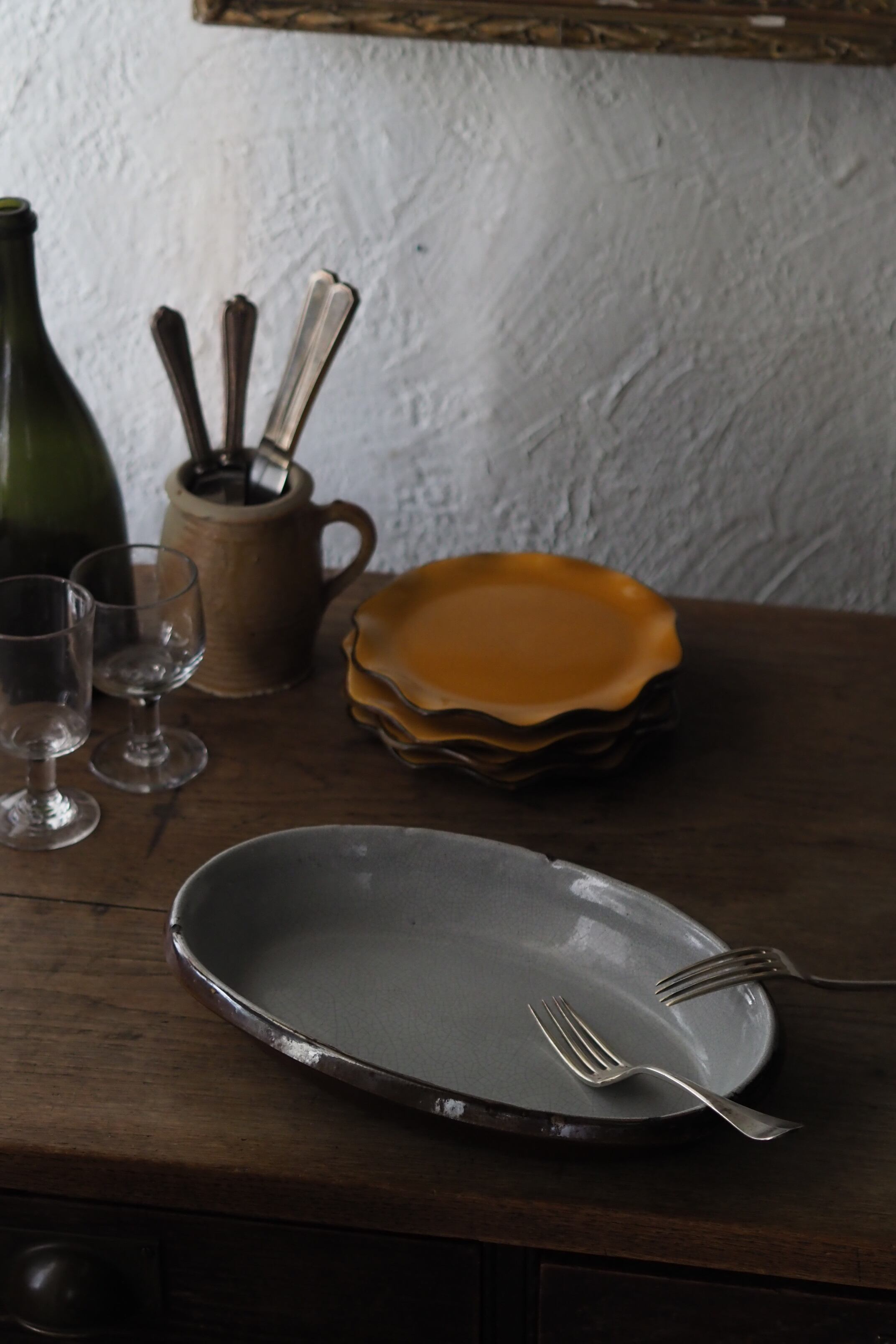 飴色釉薬の楕円グラタン皿-antique oval gratin plate | アンティーク