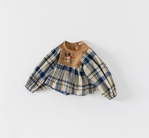 ギンガムチェック パフスリーブ カットソー