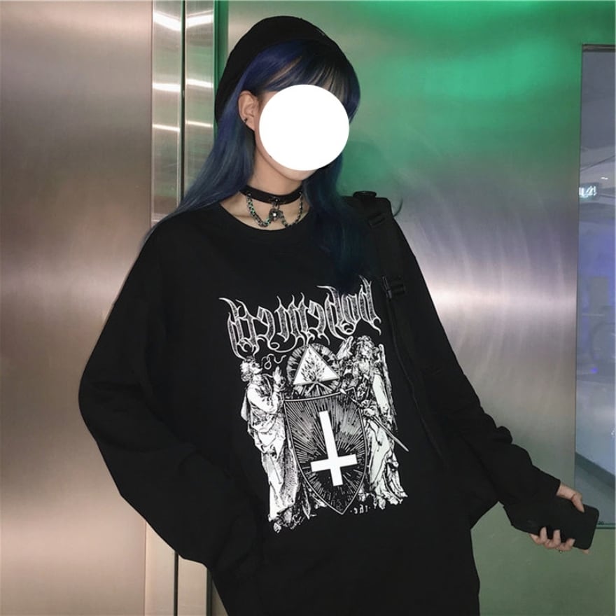 【値下げ⠀】レフレム 長袖 シャツ ロゴ サブカル 地雷系 OY 長袖シャツ 逆さ十字 悪魔 オーバーサイズ ユニセックス 闇かわいい