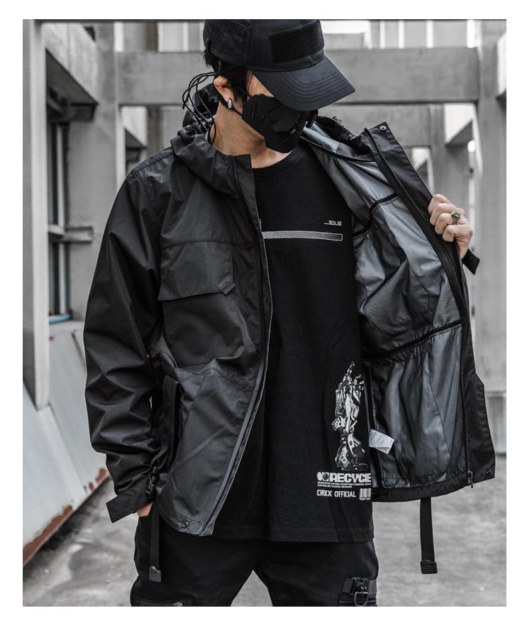 ジャケット リフレクター フード付き リフレクティブ素材 個性 高視認 作業服 薄手 春秋 夜間登山 ナイトハイク アウトドア ジャケット リフレクター フード付き リフレクティブ素材 個性 高視認