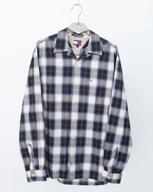 ombre check cotton open collar shirt