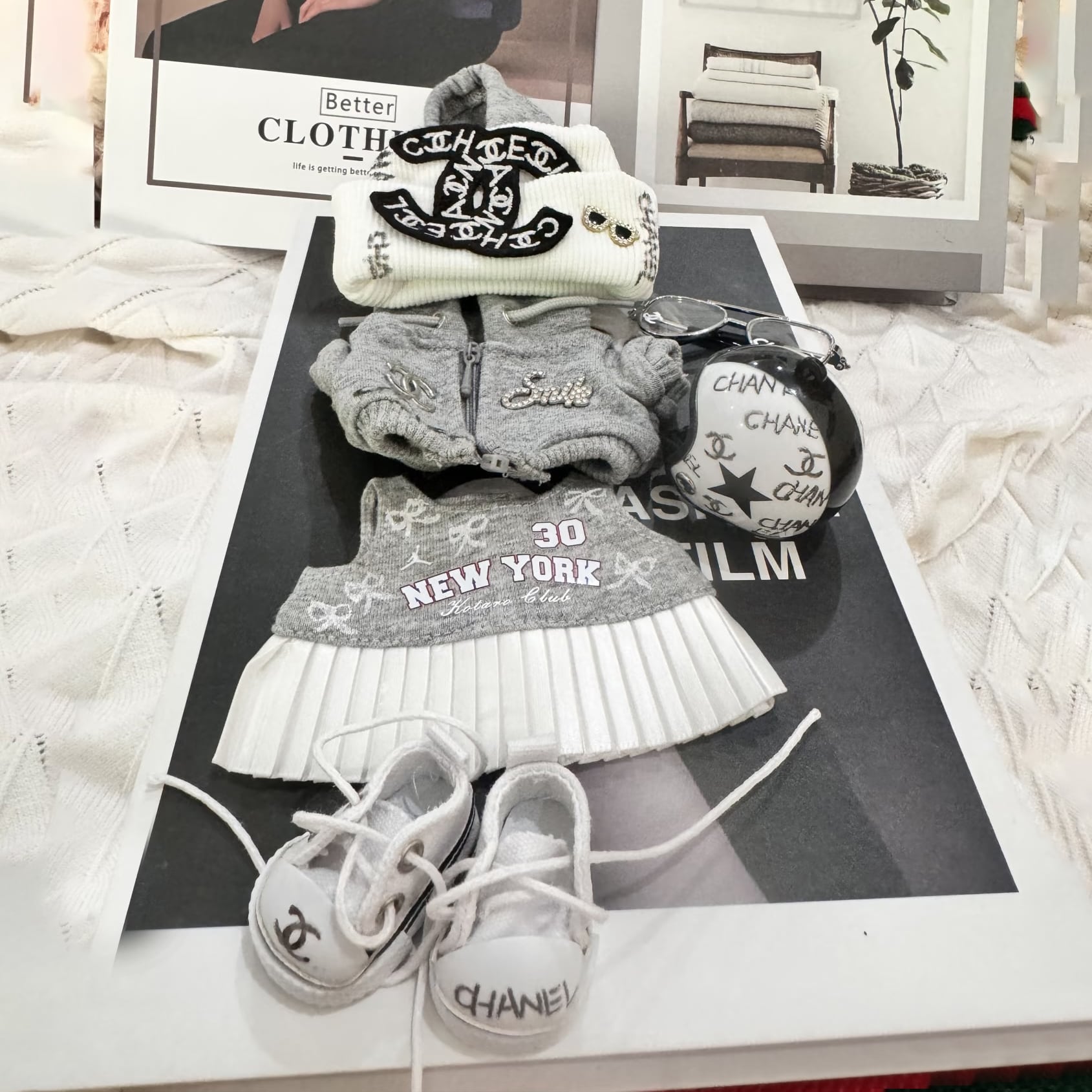 スウィートクール!高級感たっぷり ♡ Labubu グレー系 おしゃれコーデ フルセット 全6点 高級素材 15-17cm 着せ替え ラブブ the monsters