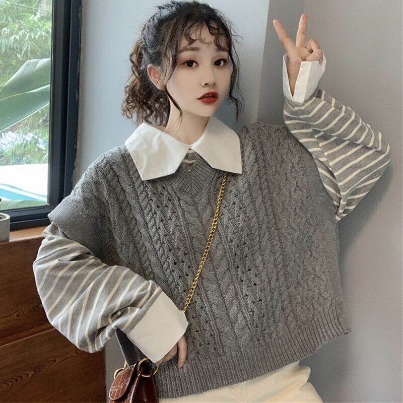 ニットセーターネットレッドプルオーバーレトロスタイルセーター女性秋冬ウェア2020新しいノースリーブルーズトップトレンド 萌量不足30110620315