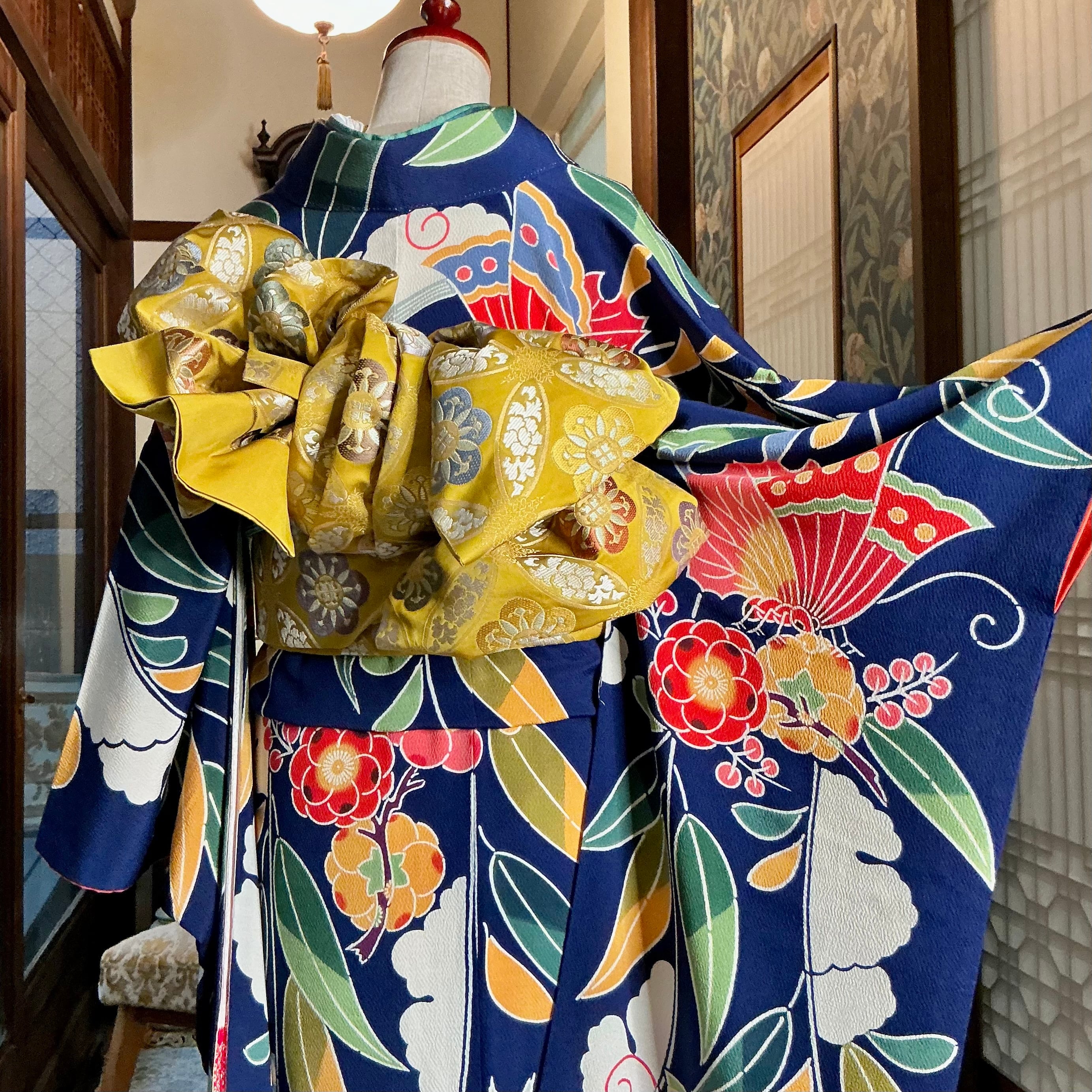藍花うらら＊振袖 紅型 作家もの 成人式 卒業式 振袖 袋帯 帯締め