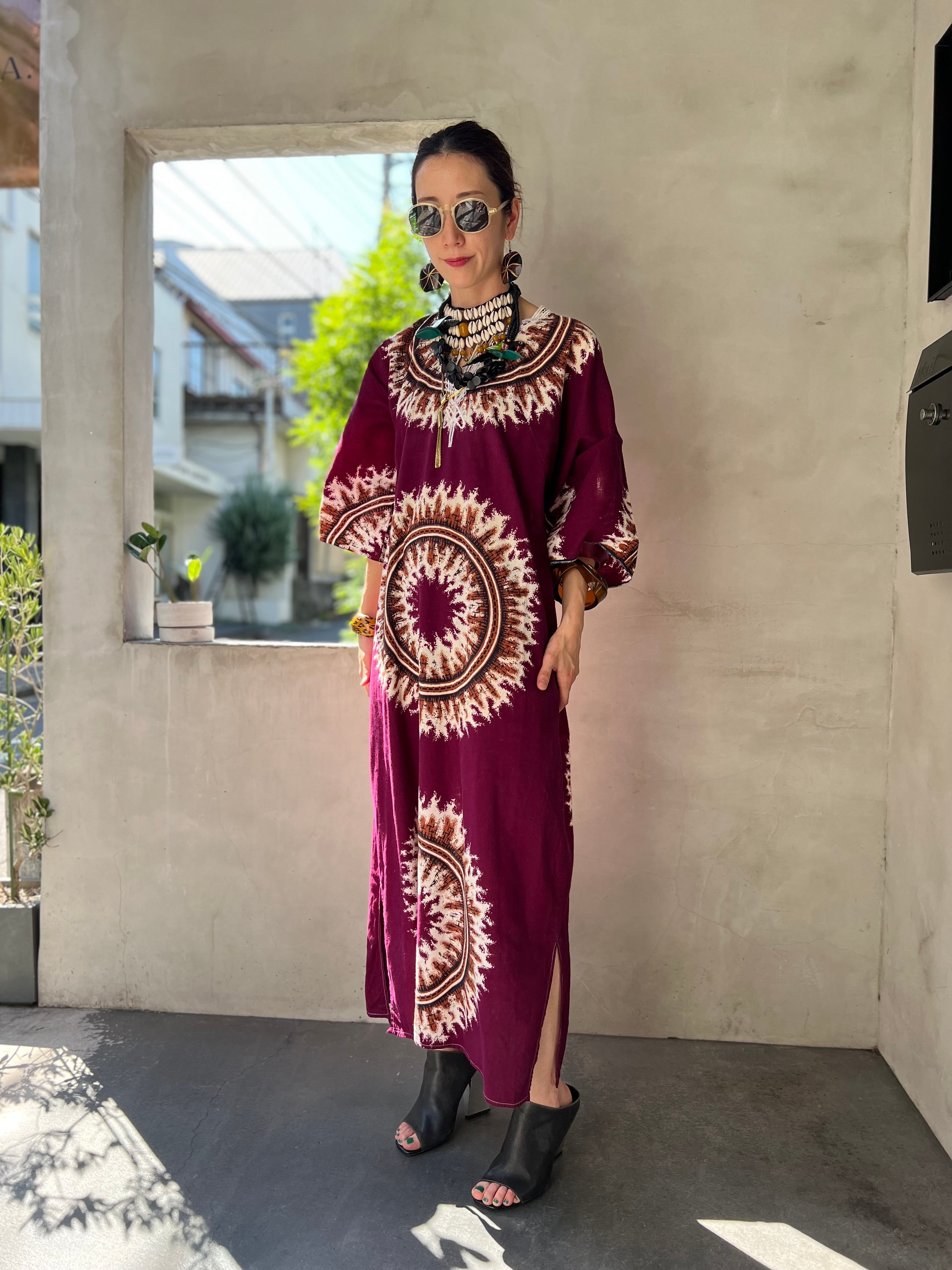 Vintage african winered purple embroidery cotton dress  