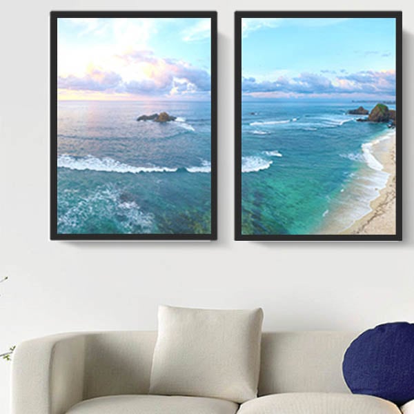 海岸風景画 フレーム付き 3枚セット 33×43cm アートパネル 枠付き フレーム絵画 海岸風景 ビーチ