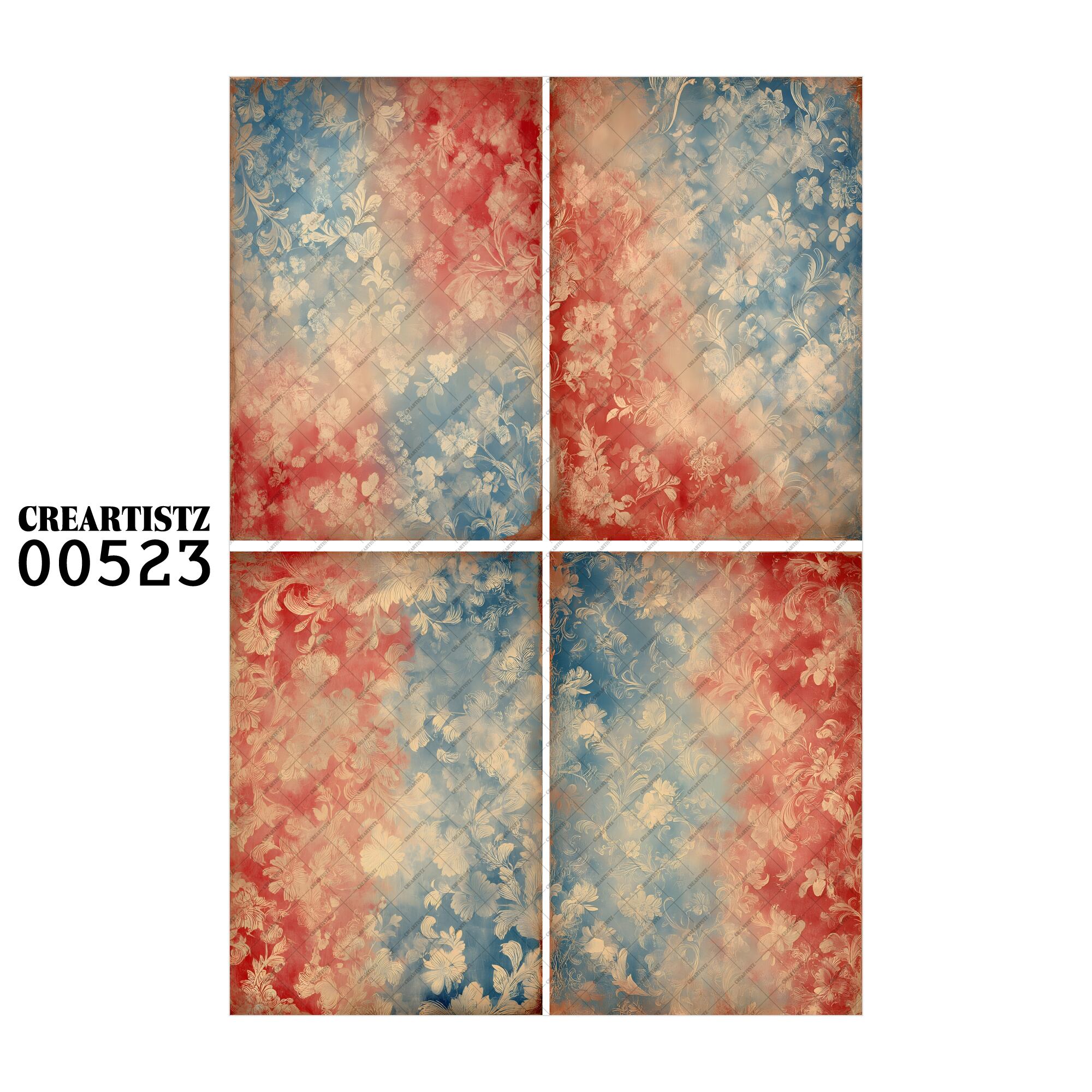 00523 背景 コラージュ素材 オリジナル 12枚セット (4種類×3枚) ペーパー/ステッカー CREARTISTZ