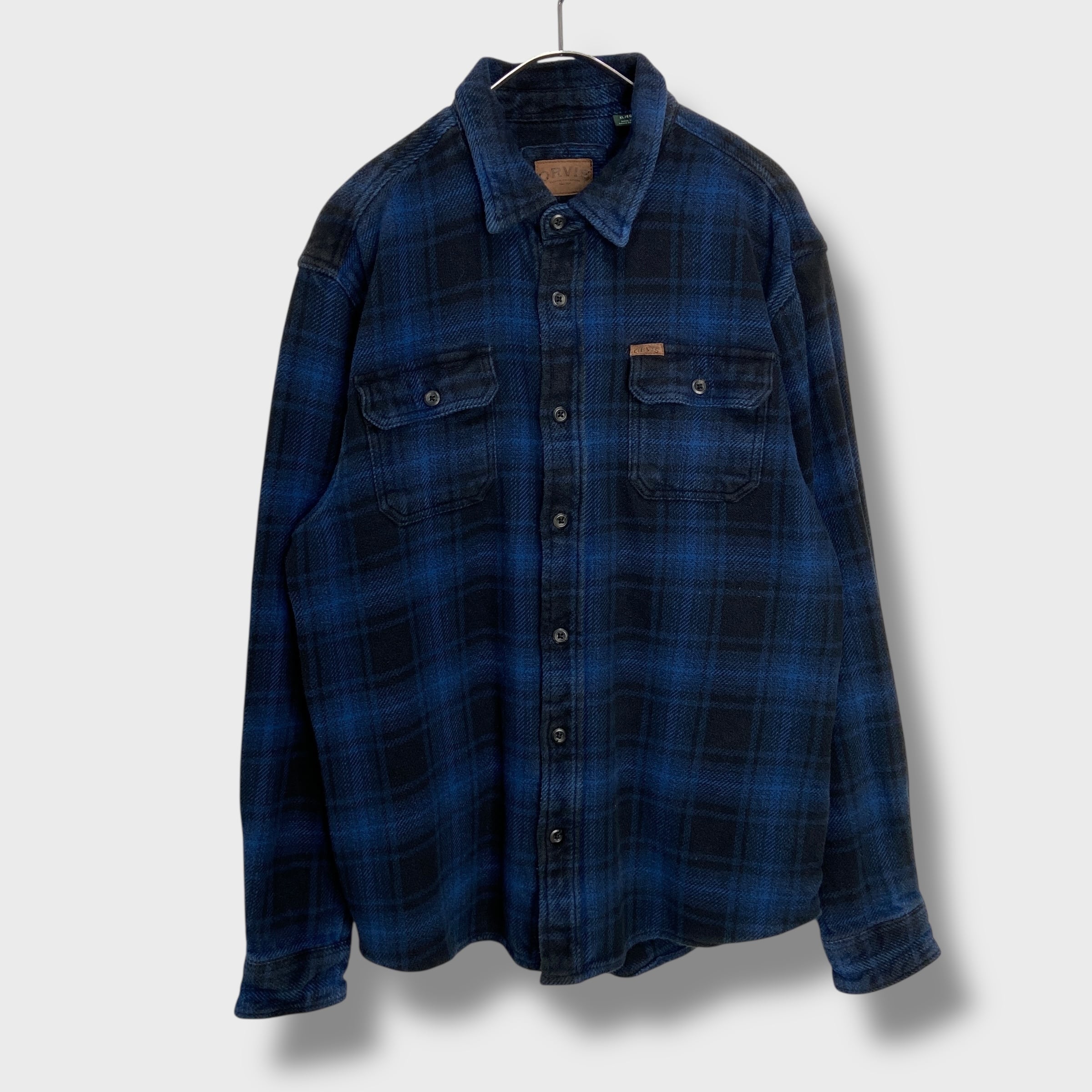 ORVIS オービス ヘビーネルシャツ サイドポケット付き XL 紺 黒 | 古着