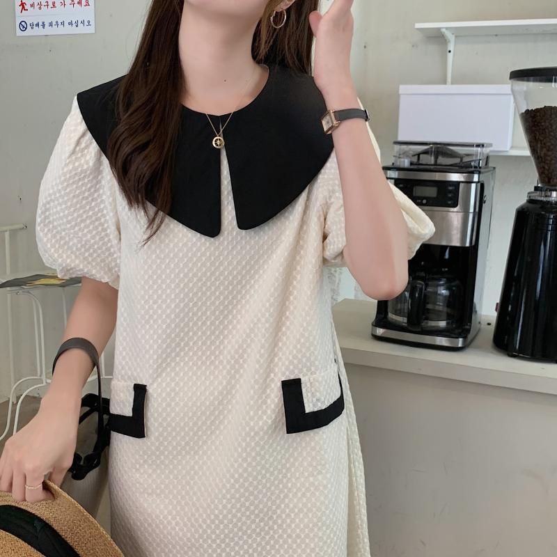 カラーブロック格子柄ドレス サマールーズ薄手ショートAラインスカート 夏物 ビッグFスモールZ韓国66297815967