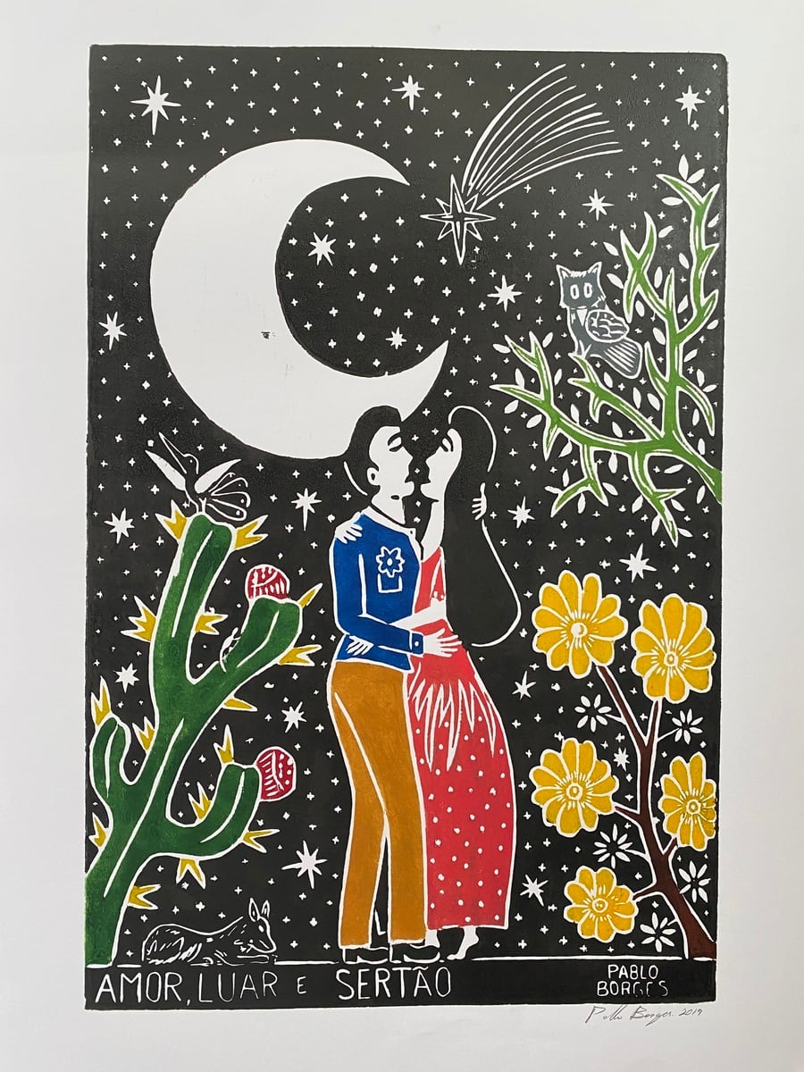 PABLO BORGES パブロ・ボルジェス 木版画 L 【AMOR,LUAR E SERTAO】