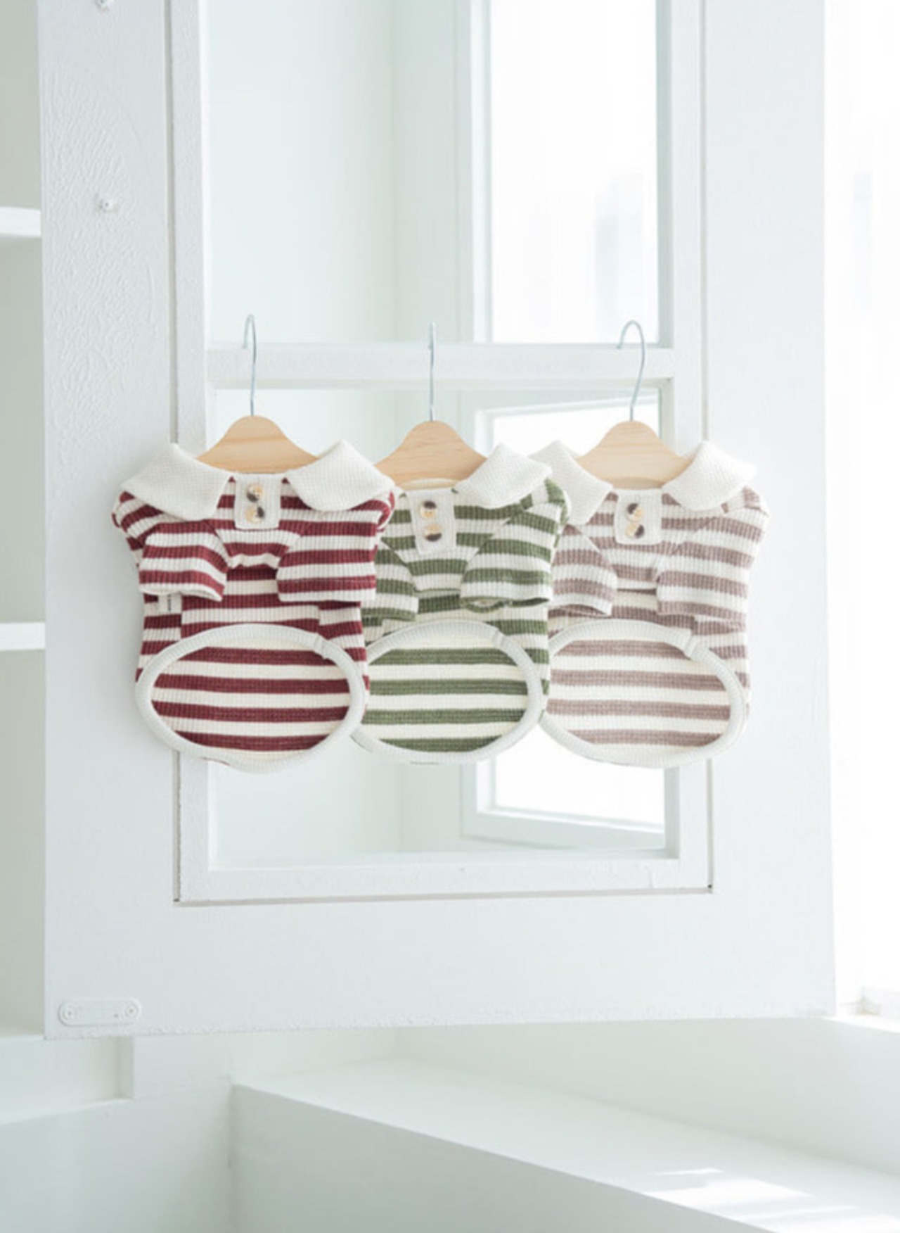 即納【Tio lio】ワッフルベアーカラーシャツ　ワインレッド