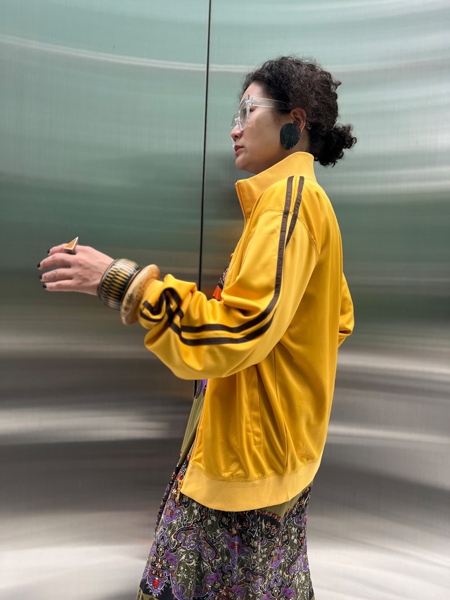 90s yellow × brown double line track jacket