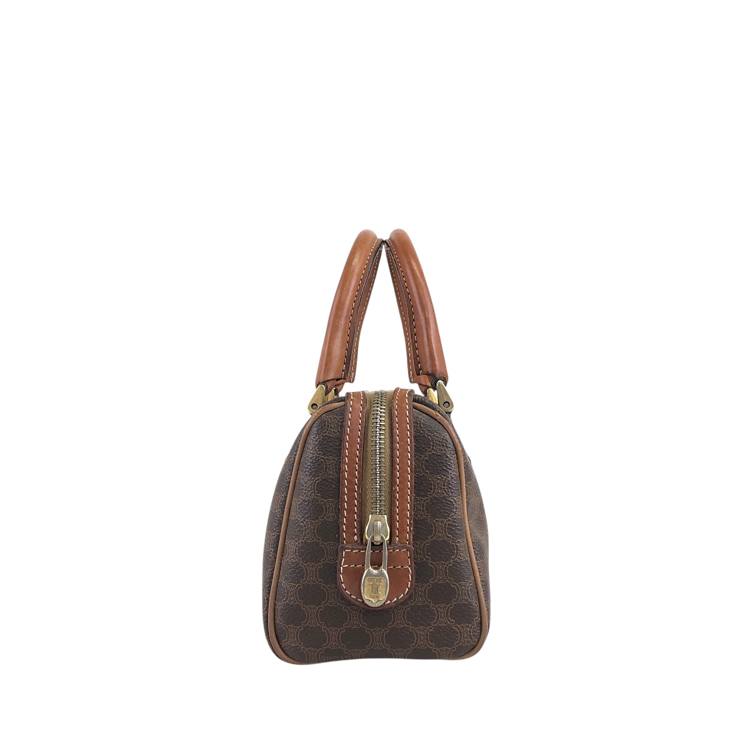 CELINE セリーヌ マカダム ショルダーバッグ ブラウン PVCレザー 2way