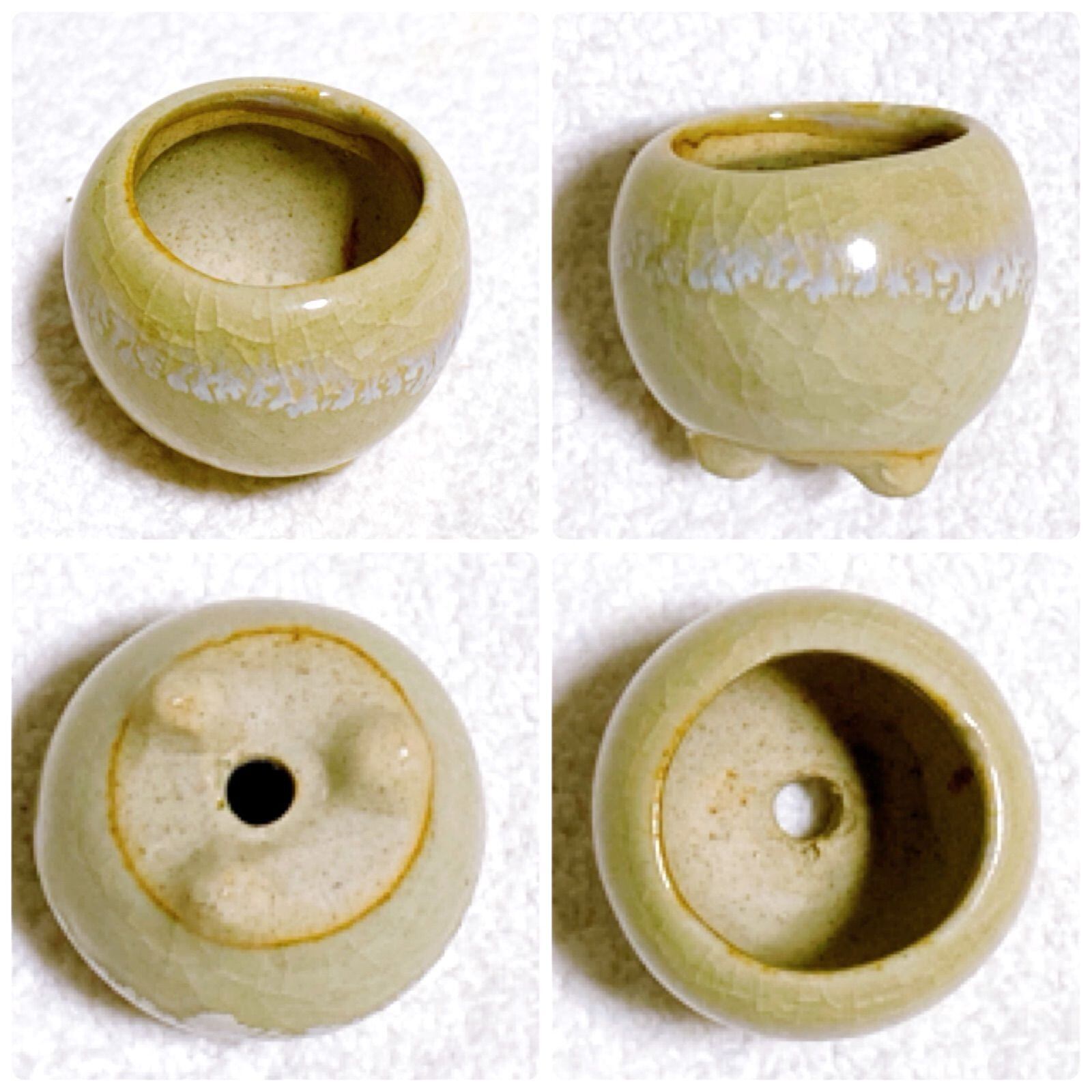 緑とベージュ色のグラデーションが美しい陶器製植木鉢 4点セット】 豆