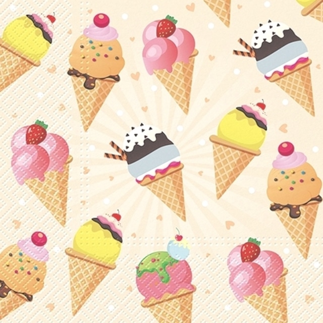 2023春夏【PAW】バラ売り2枚 ランチサイズ ペーパーナプキン Ice Cream ベージュ