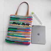 ミュウミュウ ラフィアエフェクトウーブン トートバッグ マルチカラー