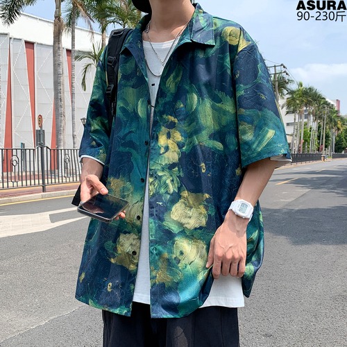 シャツ ルーズカジュアルサマードレス スタイル ストリート 大きめサイズ 夏物 ASURAプラスサイズメンズ98934923423