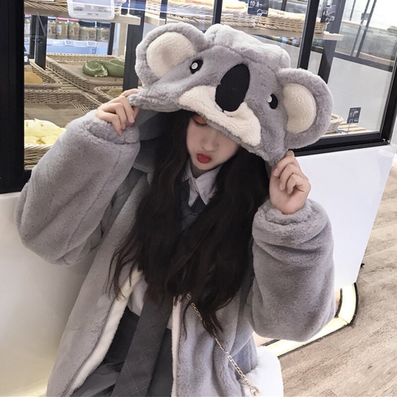 暖かい厚い冬のジャケットの女性2020新しいかわいい耳フード付きジッパーカーディガン長袖の綿パッド入りの服 萌量不足72685899462