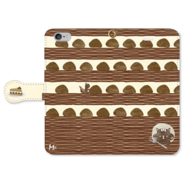栗たっぷりのモンブランケーキとリス スマホケース手帳型