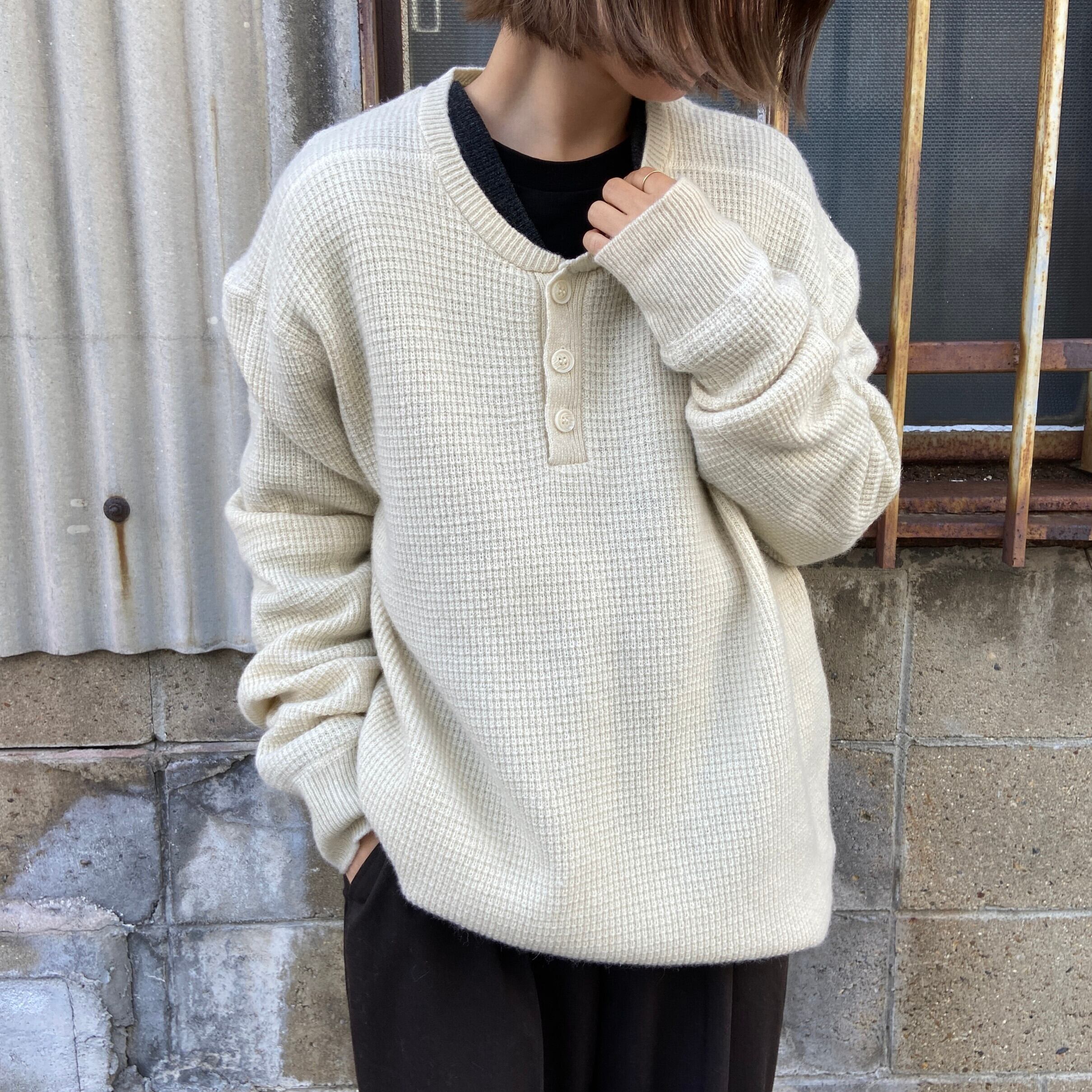 新品 タグ付き Schott ショット ワッフルニットセーター ヘンリー 