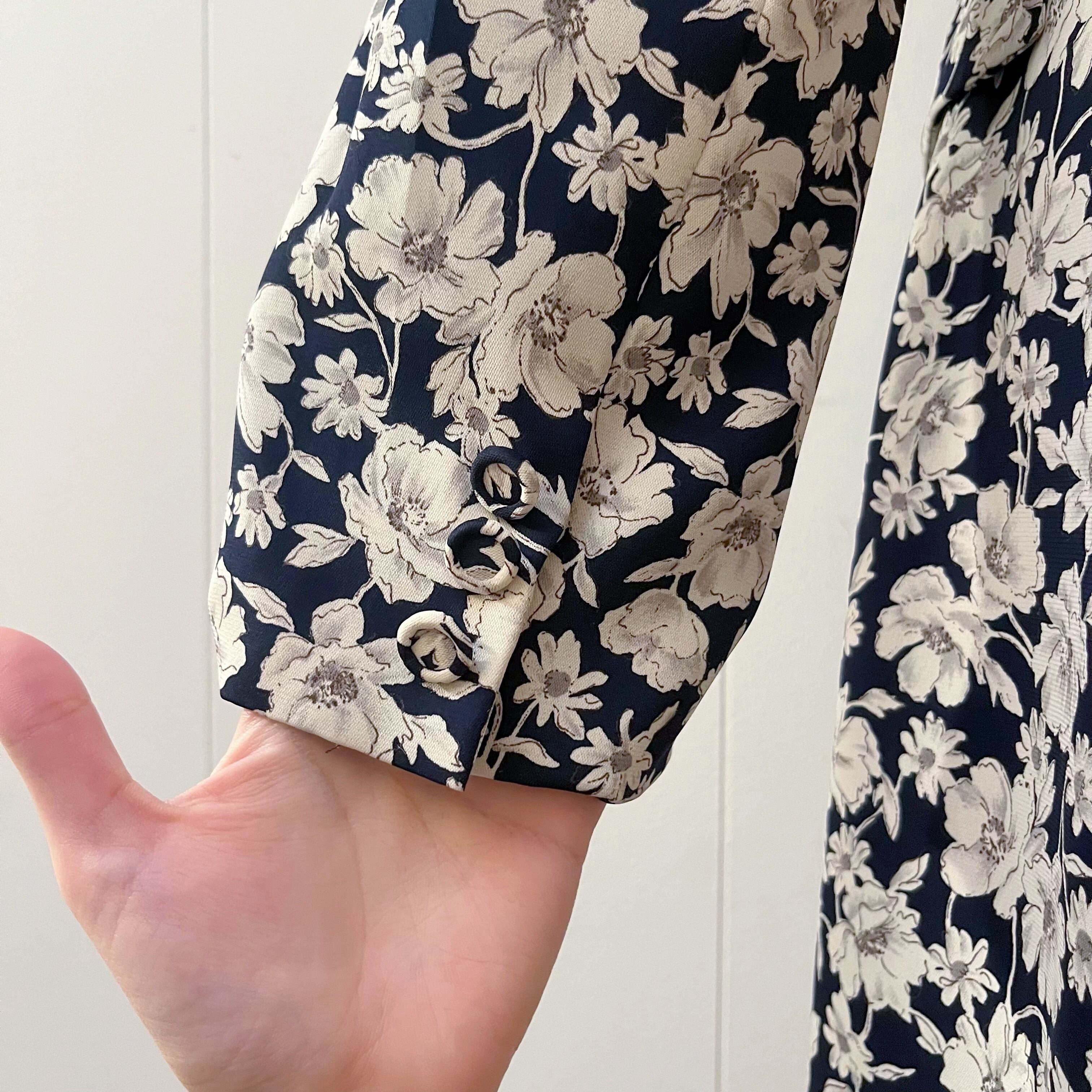 white flower navy flare one-piece