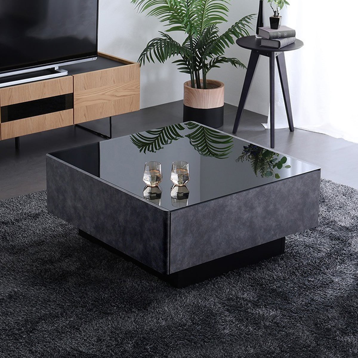 日本製 コンクリート調センターテーブル 90cm幅 【Cray-クレイ-】