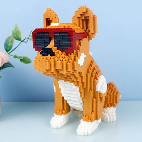 ブロック おもちゃ ブルドッグ 犬 動物 置物 インテリア かわいい 知育玩具