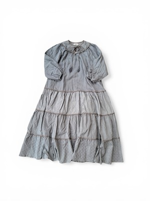 saruche ドビーコットン ティアードパイピングワンピース　Grey