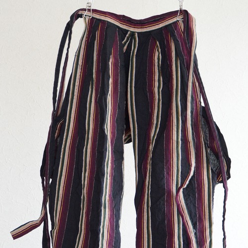 もんぺ 着物 パンツ リメイク素材 野良着 木綿 黒縞模様 ジャパンヴィンテージ 昭和レトロ | Monpe Pants Noragi Japanese Fabric Vintage Cotton Black Stripe Pattern