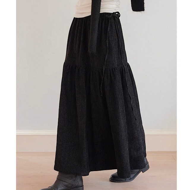 ギャザー ウエストリボン ロングスカート　SA10069