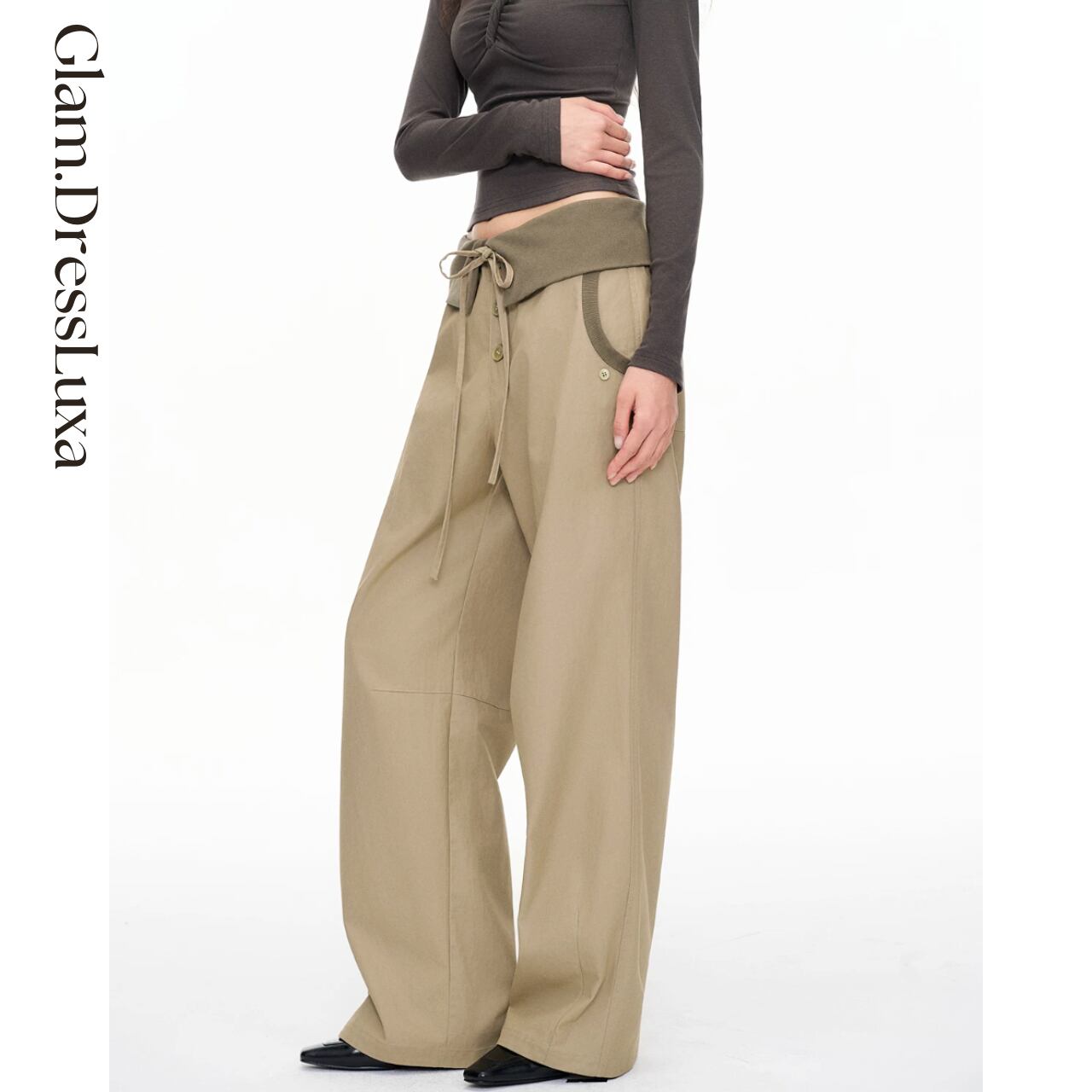 Fold Waist リラックスワイドパンツ_P353