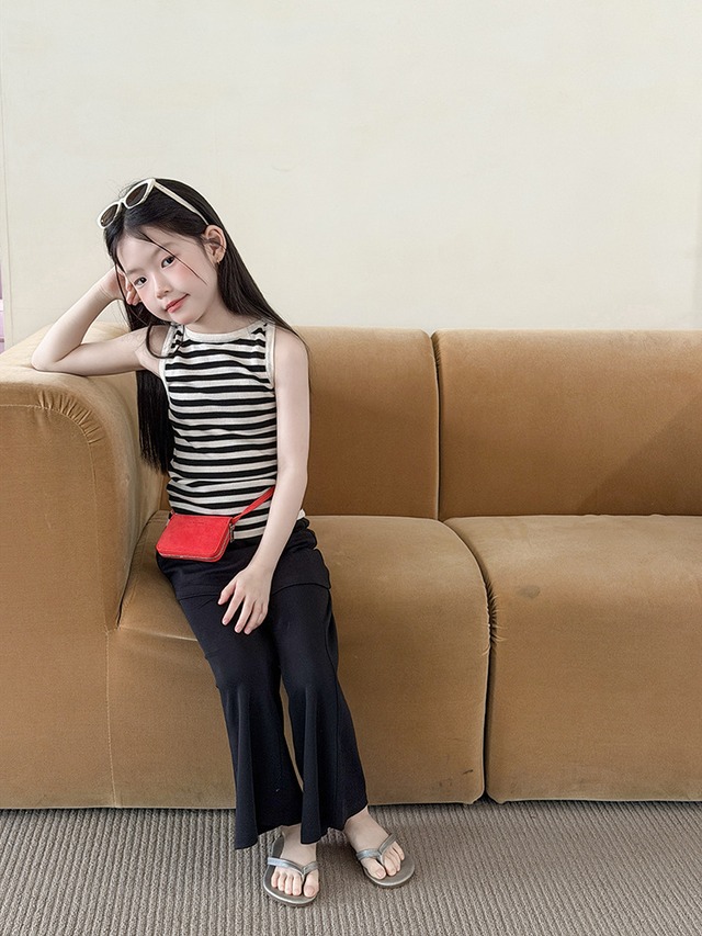 【KID】アイボリーストライプノースリーブTシャツ - 20
