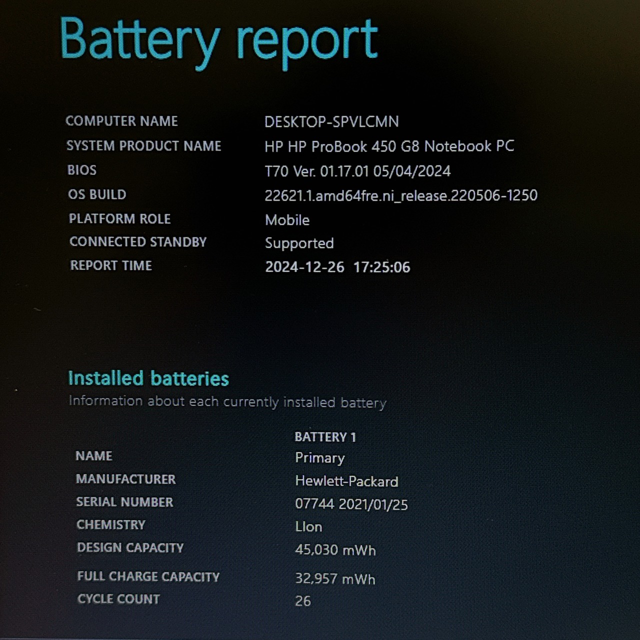 美品2021年式/HP ProBook 450 G8/メモリ8GB/SSD256GB/i5第11世代 /大型ノートパソコン