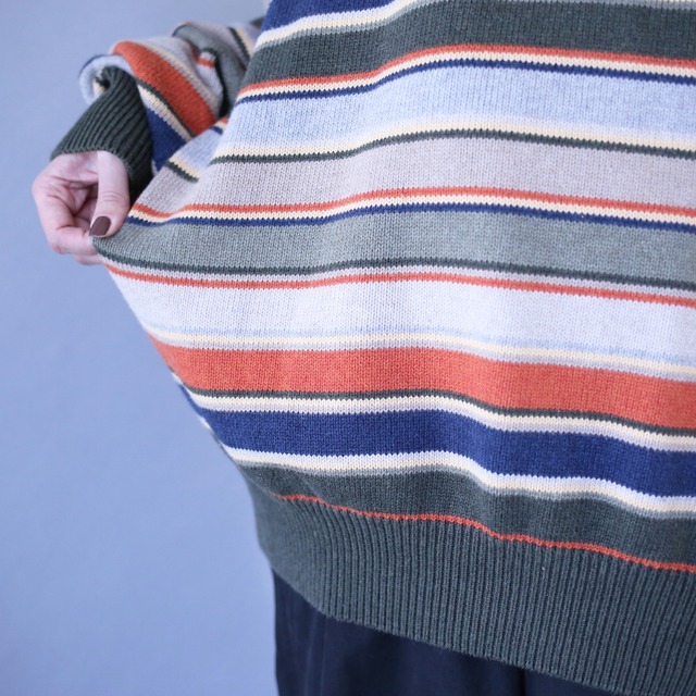 "NAUTICA" good coloring border loose silhouette knit