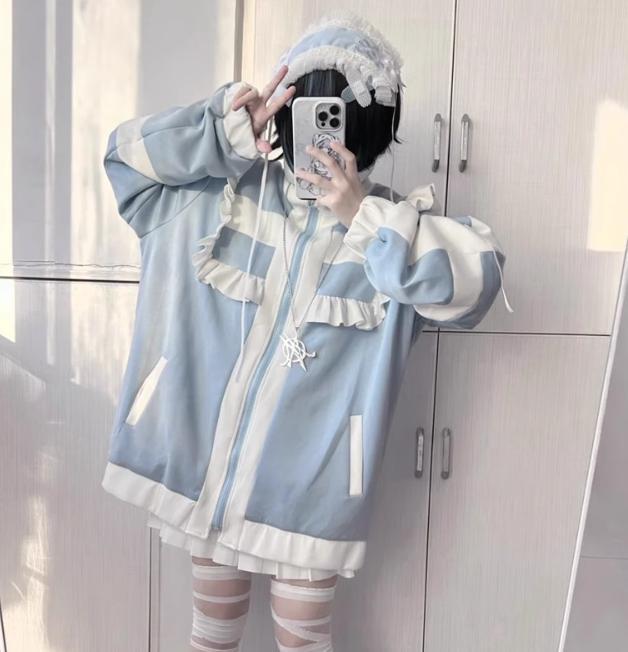 ⭐︎お抹茶ミュベール⭐︎今季ピンキングフリルジップジャケット 量産型♡サブカル系フリルジャケット jya5☆ | パステルキャンディ