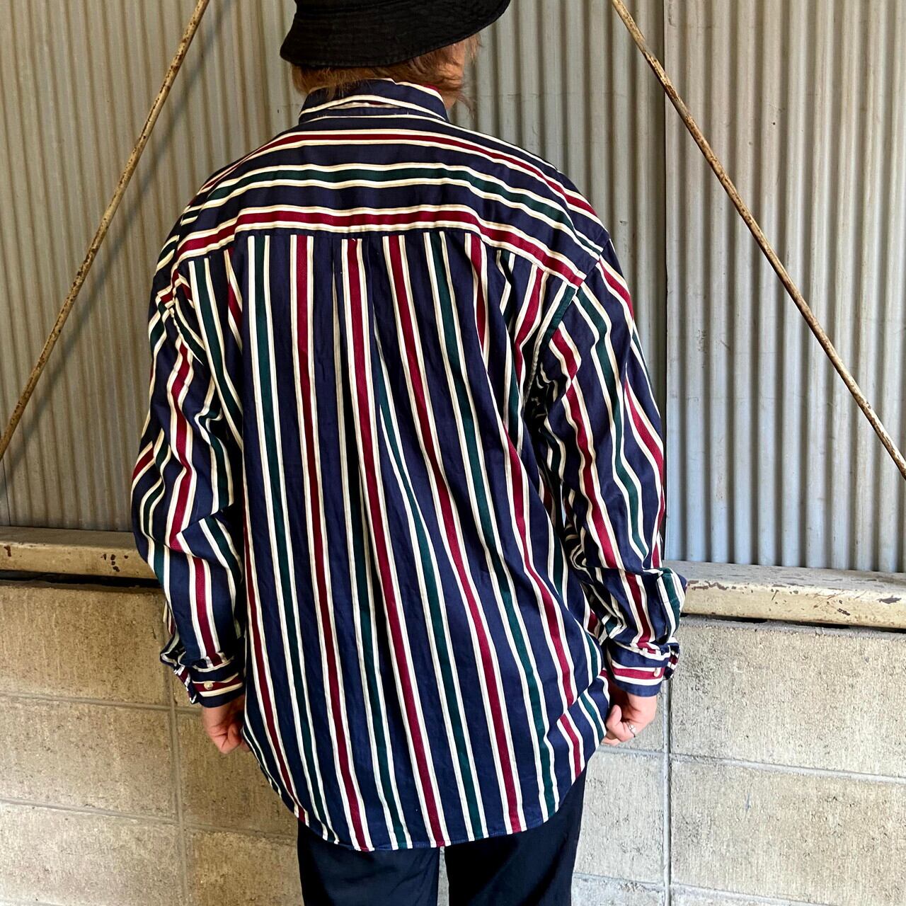 90年代 IVY CREW 長袖 マルチストライプシャツ メンズL相当 古着