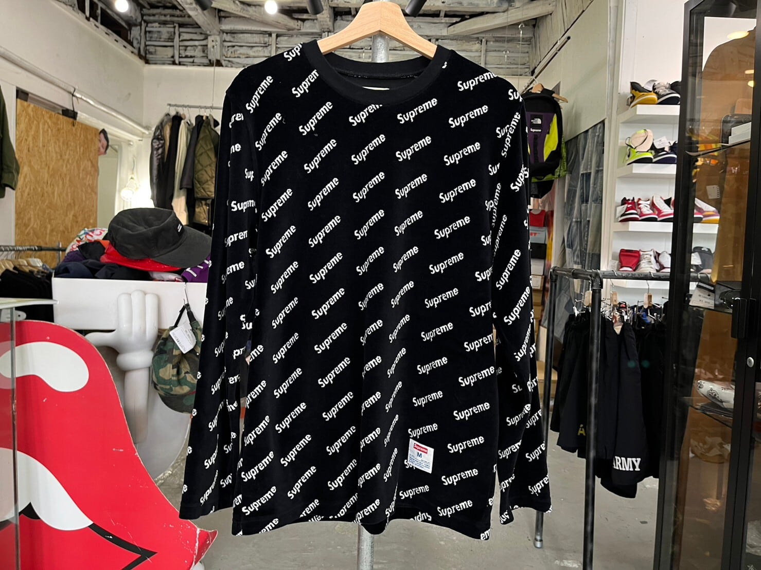 supreme ロンT Velour Diagonal Logo L/S Top