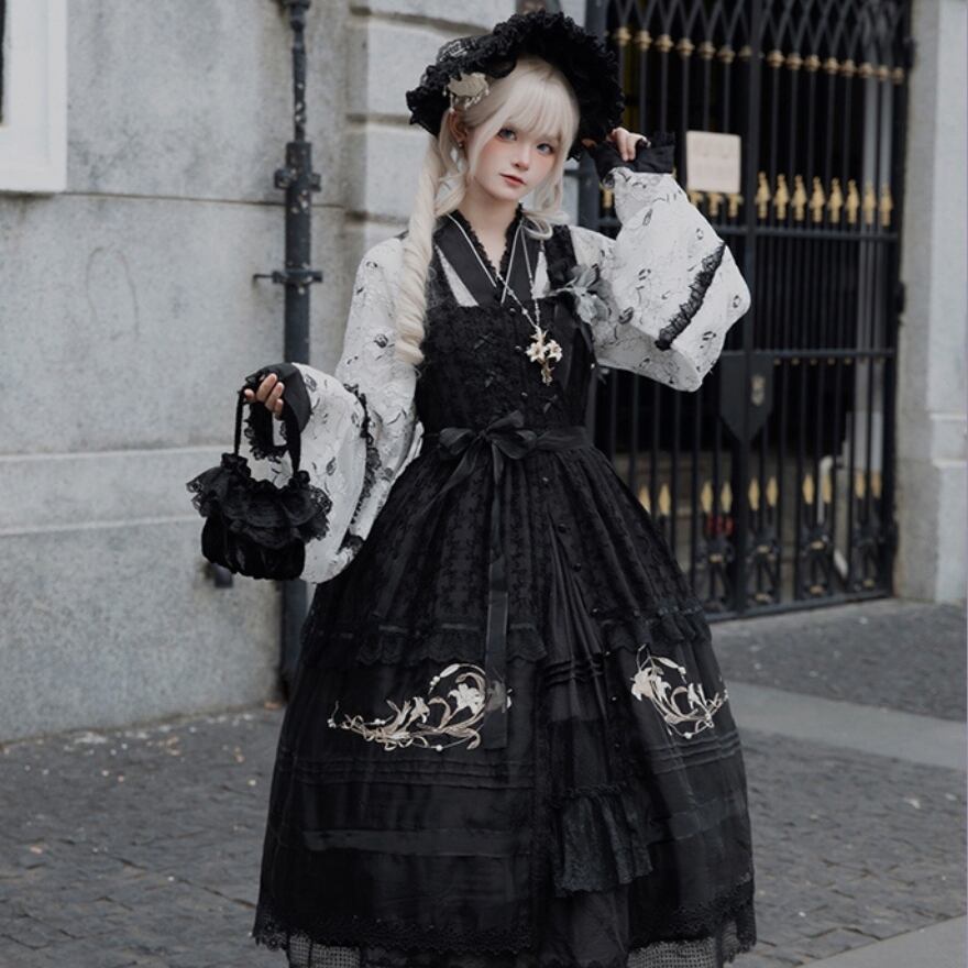 中華ロリィタ 和装 着物風 ジャンパースカート 花柄 クラシカル