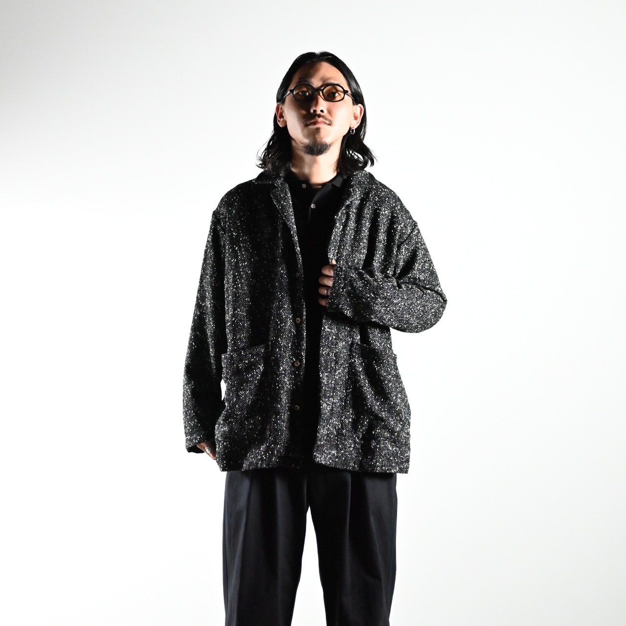 INTERIM(インテリム)TEXTURED DONEGAL BOUCLÉ DEADSTOCK HYPER BIG FLY FRONT SHIIRTS JACKET