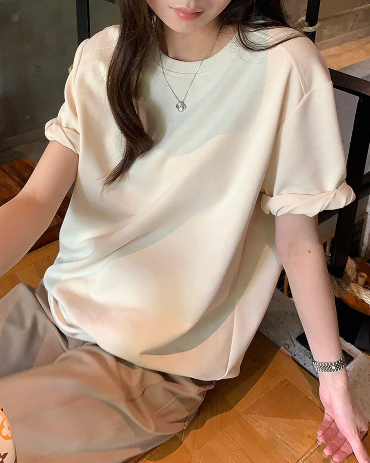 クルーネックロールアップスリーブ Tシャツ 3color A1076 - 11