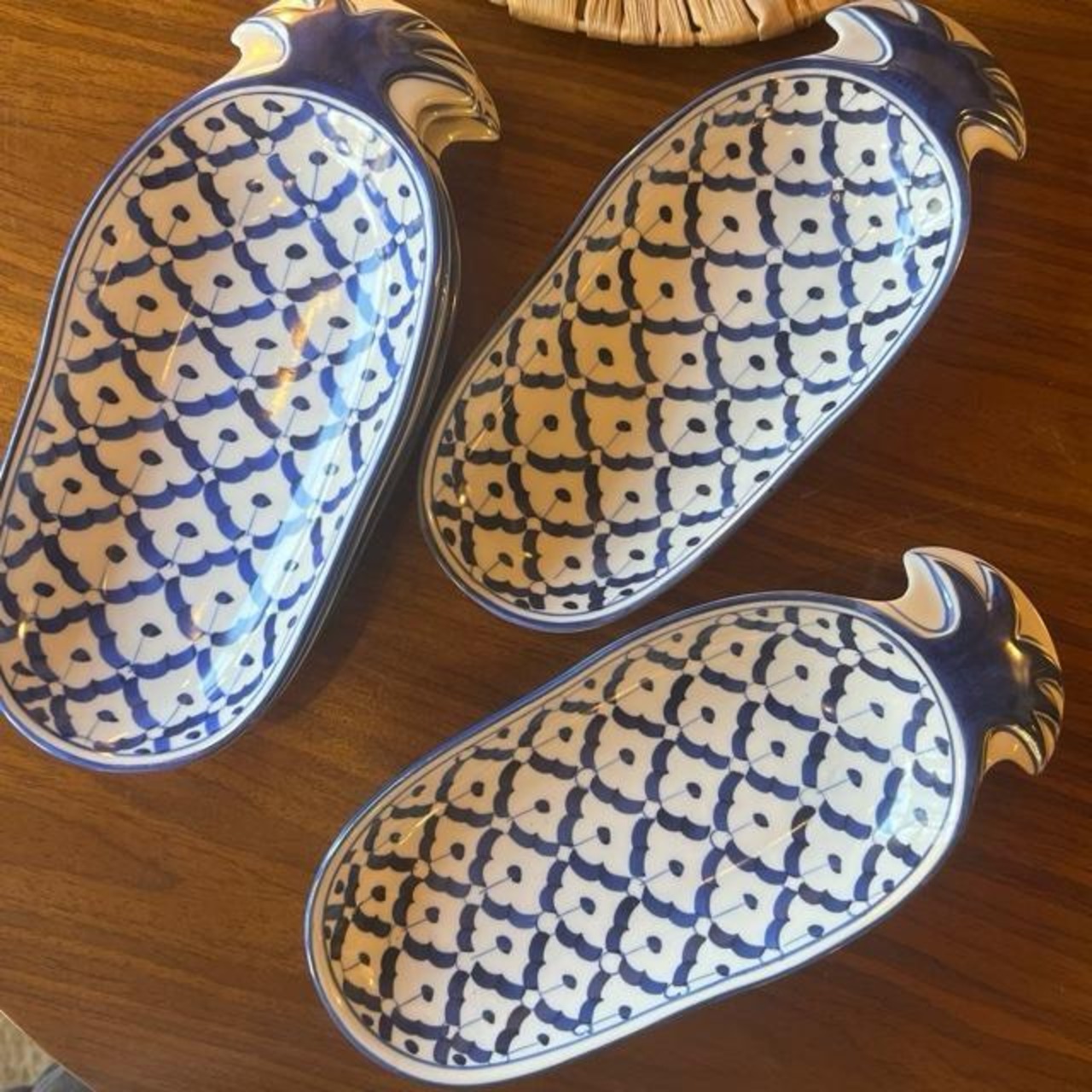 Thai blue and white pineapple pottery Thai blue and white pineapple dish