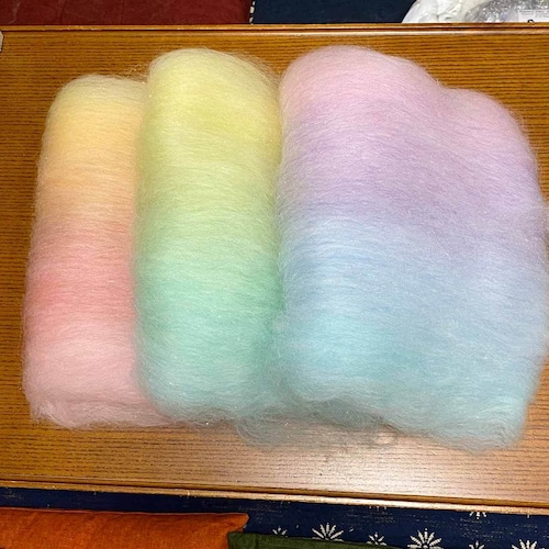 OGY23)　虹色バッツセット　手紡ぎ毛糸用ブレンド羊毛