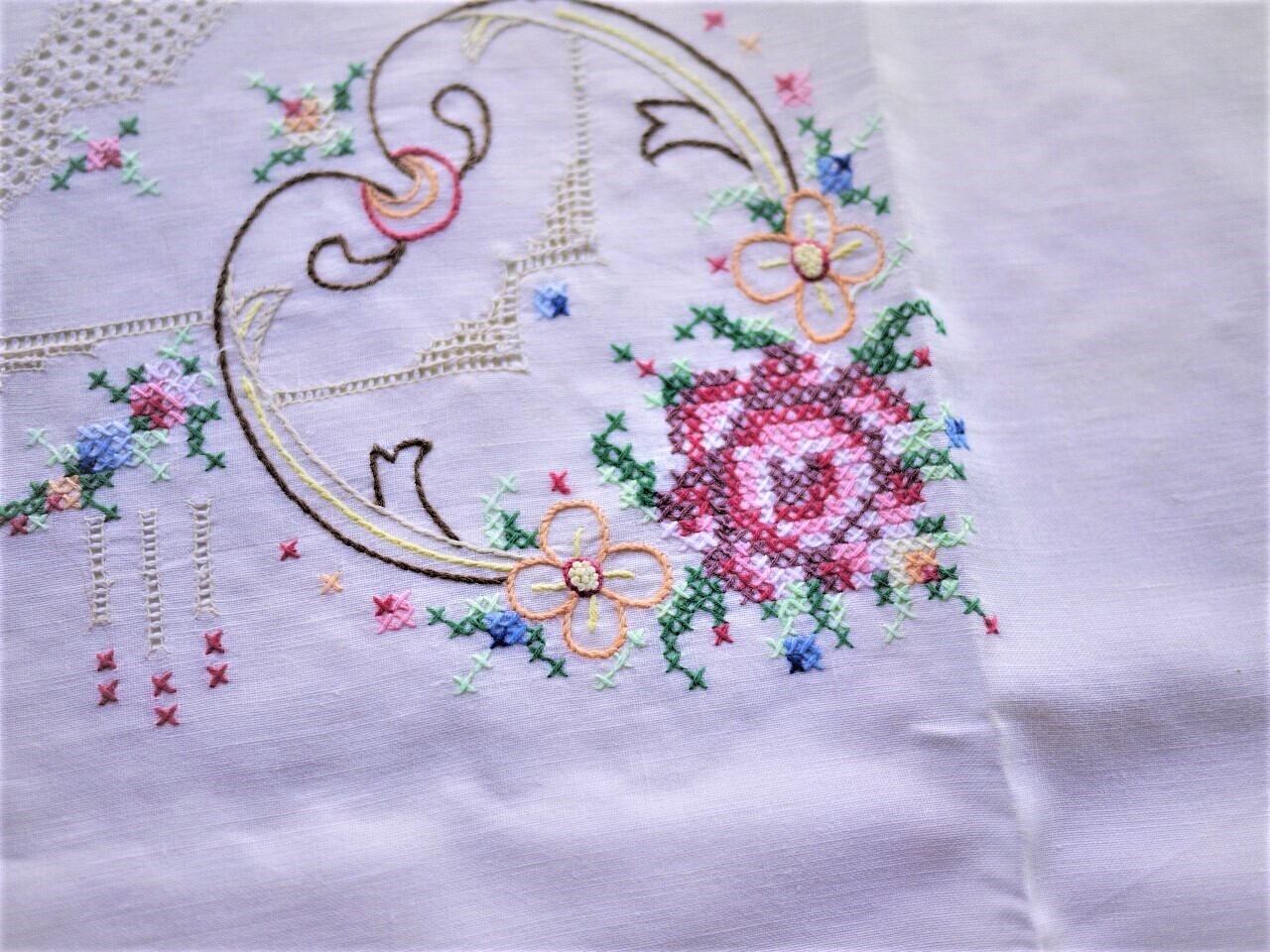 クロスステッチ 薔薇のスクエアクロス テーブルマット ドイツ