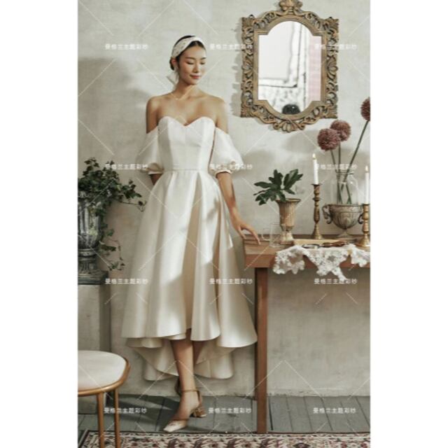 高品質！ パーティードレス イトホワ オフショルダー トレーン 背中  