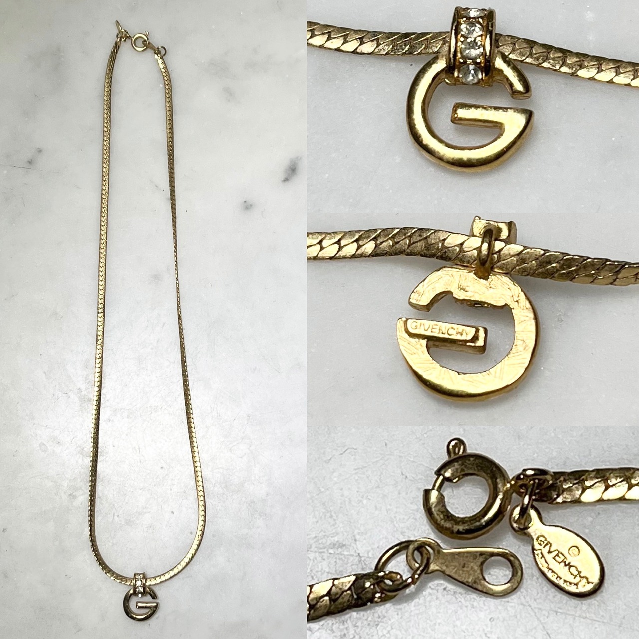 vintage GIVENCHY gold color metal necklace set with rhinestone