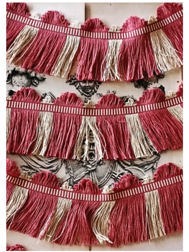 フランス 50x11c リネン 薄曇りの木苺とフリンジブレード ヴィンテージ