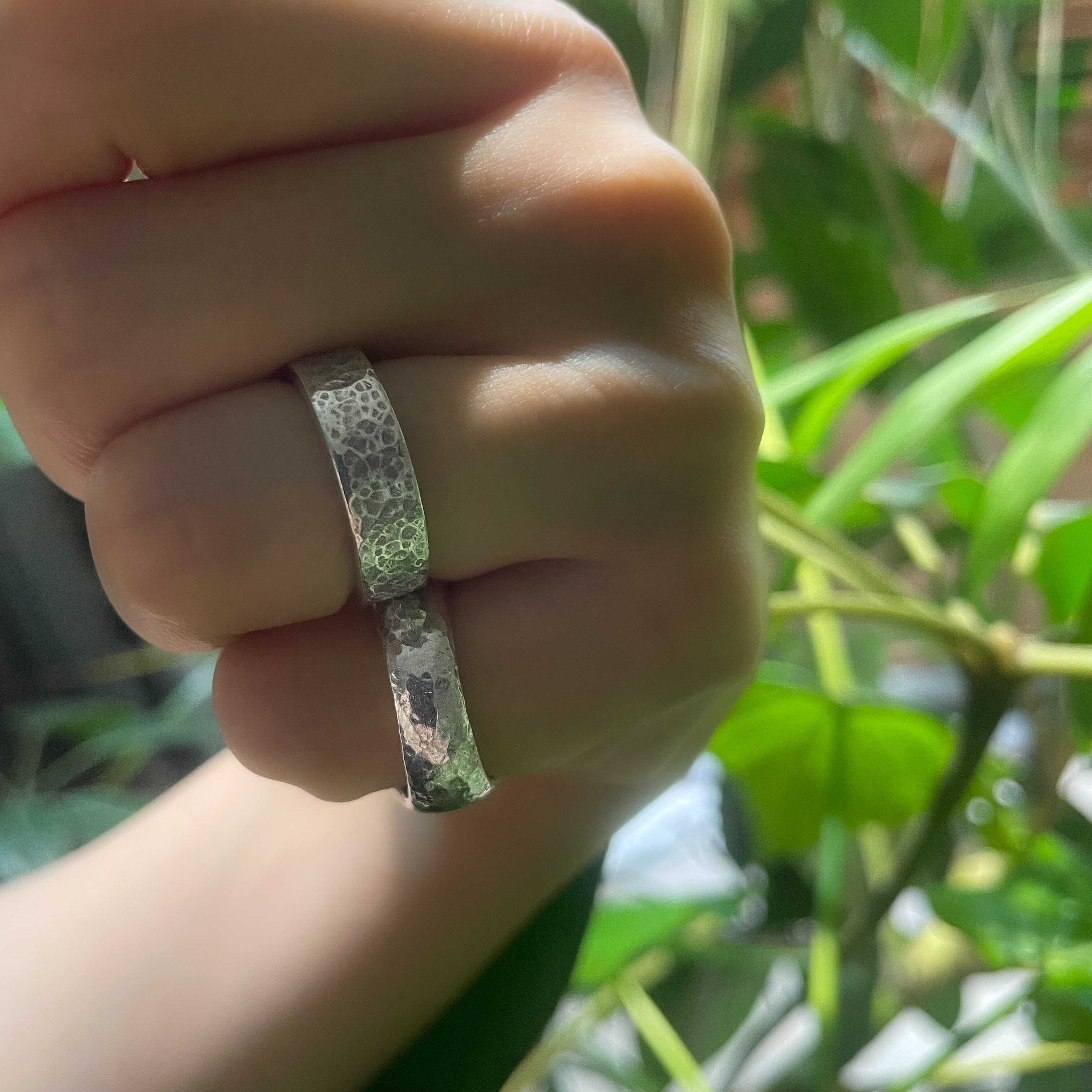 925 Sterling Silver Hammered Ring – Flat / Half Round SV925製 叩きのリング – 平打ち / 甲丸