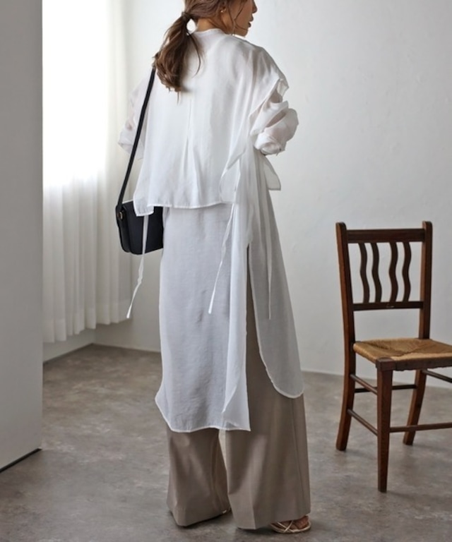 バンドカラーデザインシャツワンピース