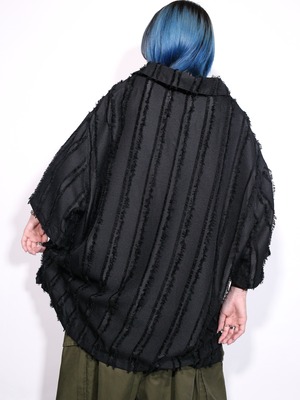 XXL fringe stripe open collar shirt