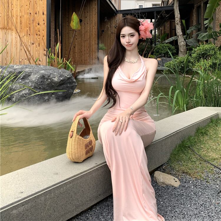 ロングドレスキャバドレスタイトドレスホルターネックバックレスドレス
